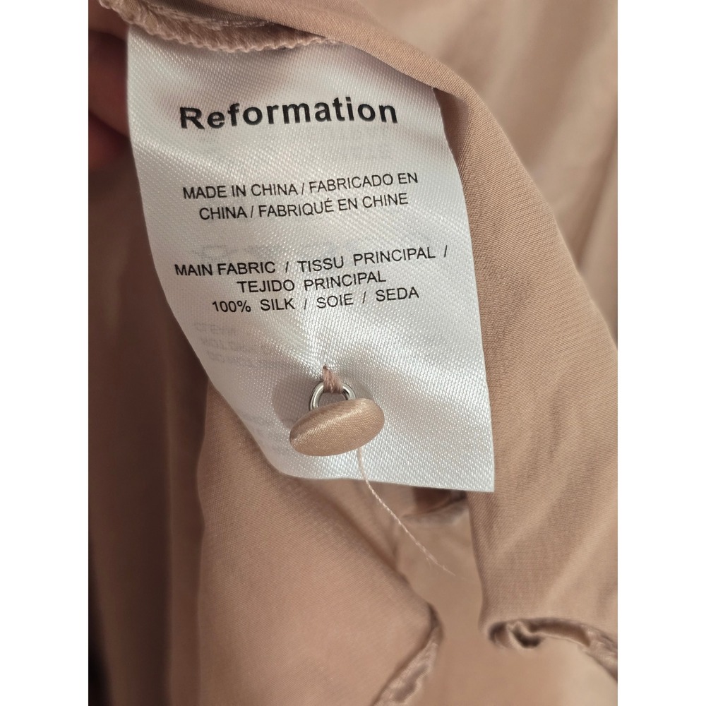 Reformation Birch Silk Maxi Dress Champagne Rose Ruched Side Slit Cap Sleeve 4 - Picture 4 of 8